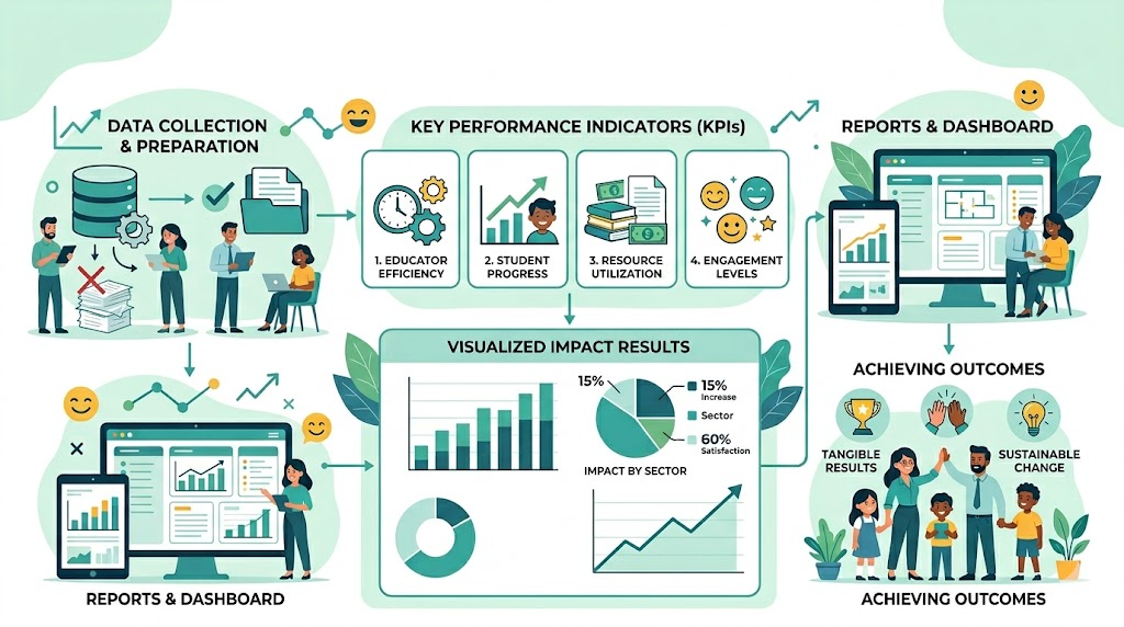 EdTech illustration with digital learning, classroom, and collaboration